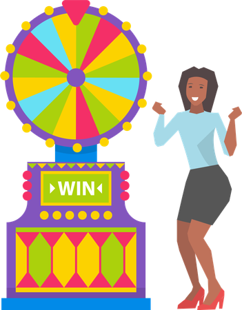 Woman win on Fortune Machine  イラスト