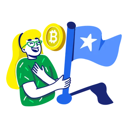 ビットコインコンテンツで勝利した女性  イラスト