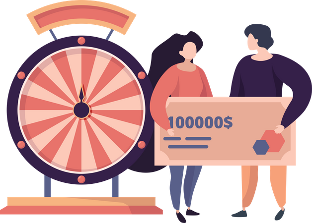 Woman winning in wheel of fortune  イラスト