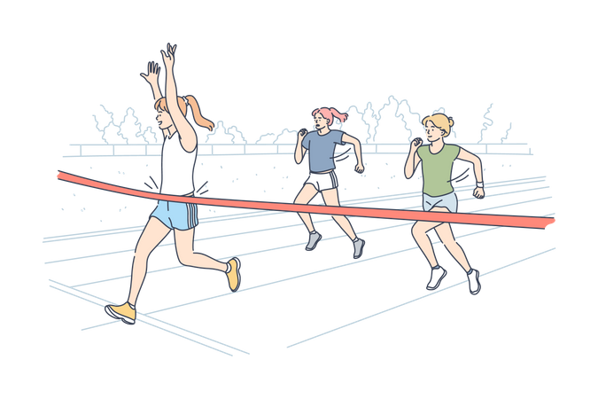 Woman winning marathon race  Illustration