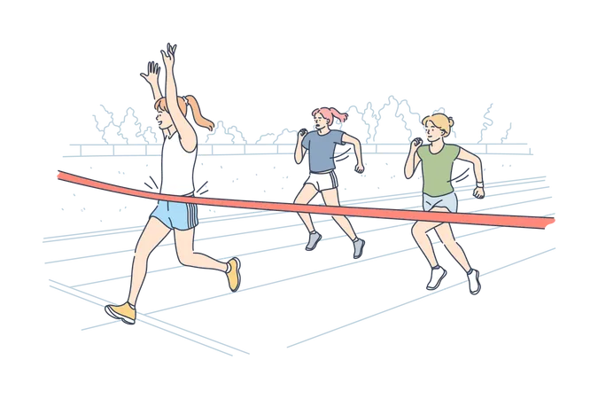 Woman winning marathon race  Illustration