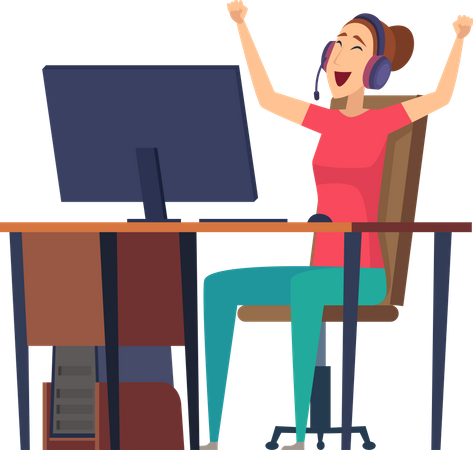 Woman winning video games  Illustration