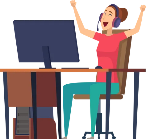 Woman winning video games  Illustration