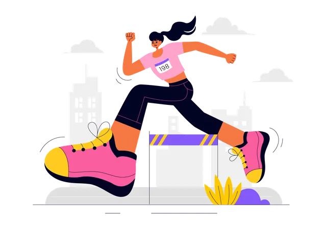 Woman wins hurdle jump competition  Illustration