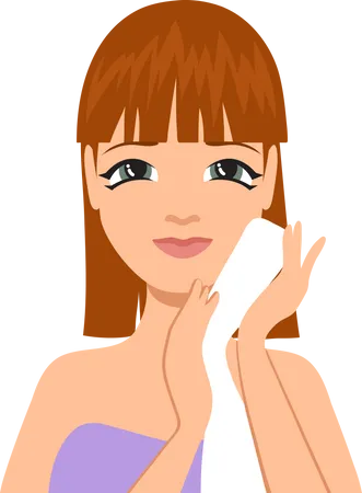Woman wipe face using towel  Illustration