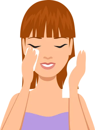 Woman wiping face using wet wipes  Illustration