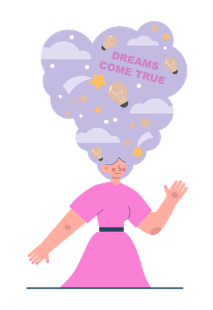 Woman wishes for her dreams come true  Illustration