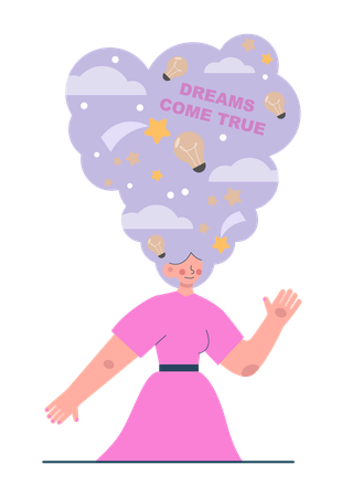 Woman wishes for her dreams come true  Ilustração