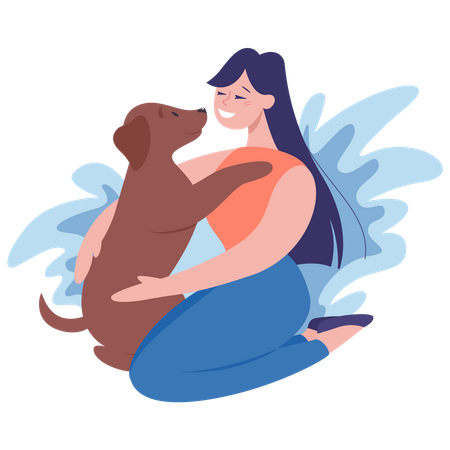 Woman with a dog  Illustration