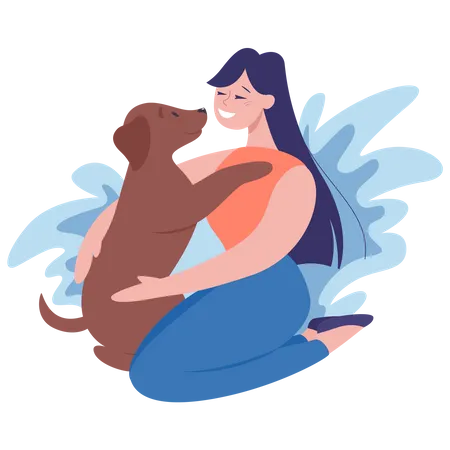 Woman with a dog  Illustration