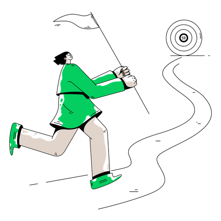 Woman With A Flag Running Toward Her Goal Illustration