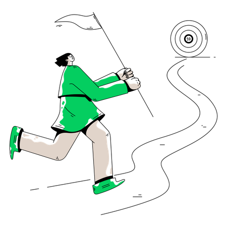 Woman With A Flag Running Toward Her Goal  Illustration