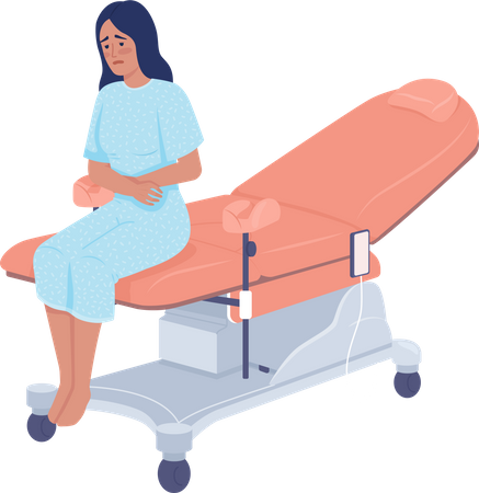 Woman with abdominal pain visiting gynaecologist  Illustration