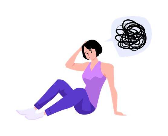 Woman with ADHD symptoms attention deficit messy thoughts confusion dizziness  Illustration