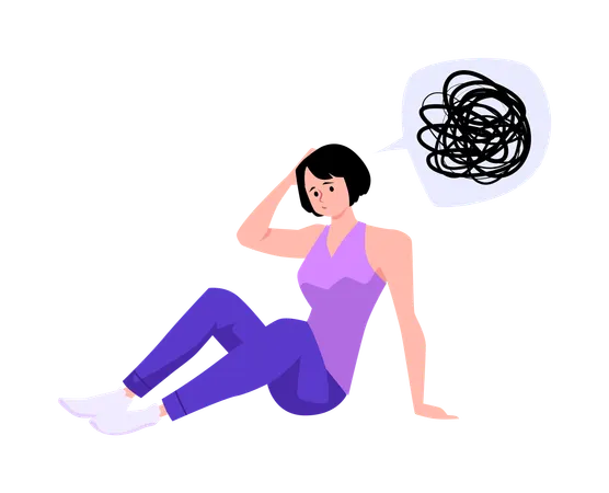 Woman with ADHD symptoms attention deficit messy thoughts confusion dizziness  Illustration