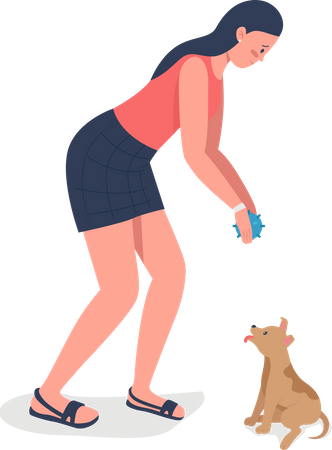 Woman with adopted puppy Illustration