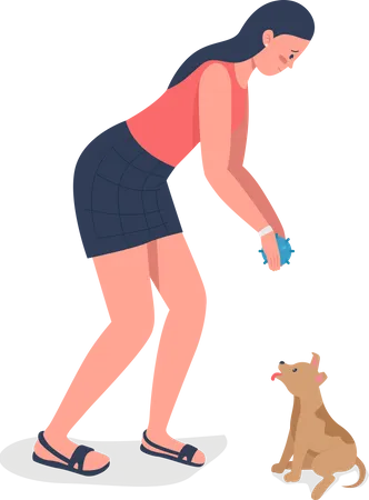 Woman with adopted puppy Illustration