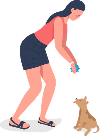 Woman with adopted puppy  Illustration