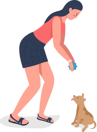 Woman with adopted puppy  Illustration