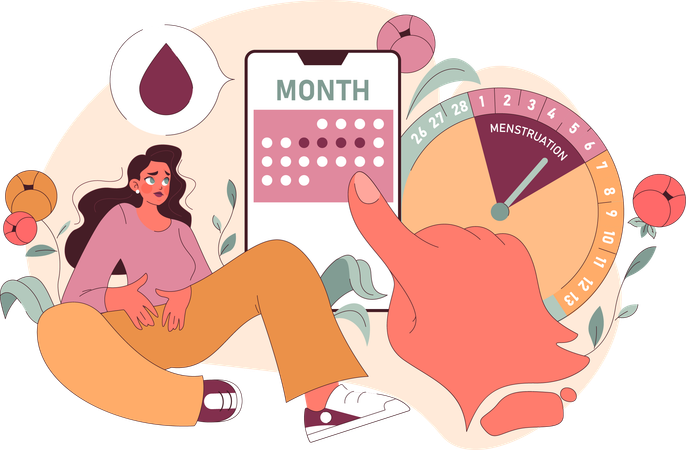 Woman with Alongside Digital Calendar And Clock  Illustration