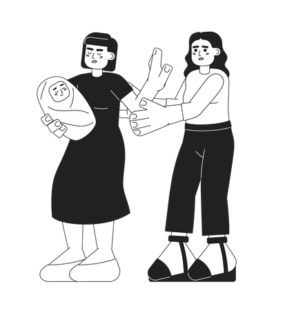Woman with baby stop stranger  Illustration