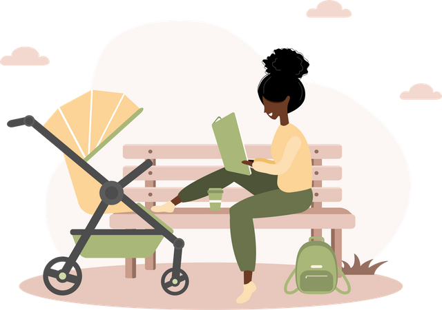 Woman with baby stroller  Illustration