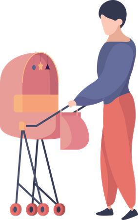 Woman with baby stroller Illustration