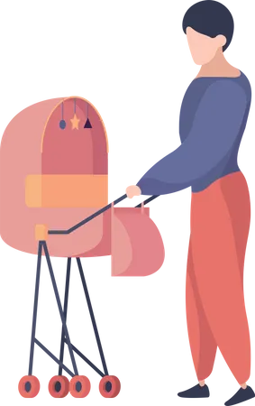 Woman with baby stroller Illustration