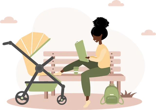 Woman with baby stroller  Illustration