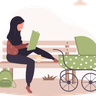 illustration woman with baby stroller