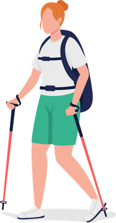 Woman with backpack on trip Illustration