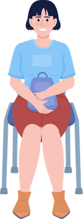 Woman with backpack sitting on chair Illustration