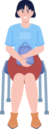 Woman with backpack sitting on chair Illustration