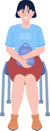 Woman with backpack sitting on chair  Illustration