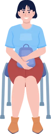 Woman with backpack sitting on chair  Illustration