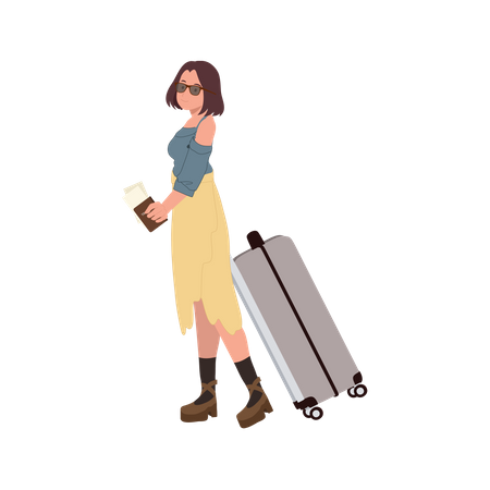 Woman with bag and passport  Illustration