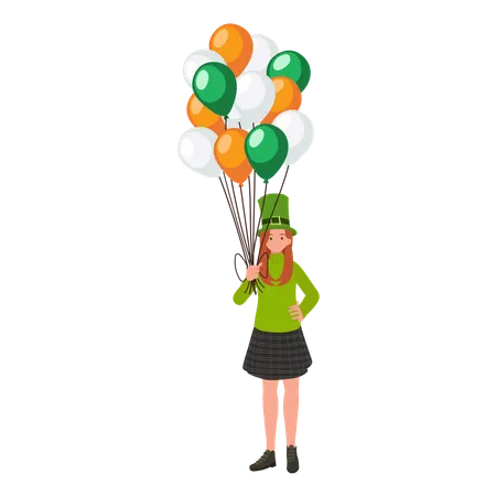 Woman with balloons in Irish Celebration  イラスト