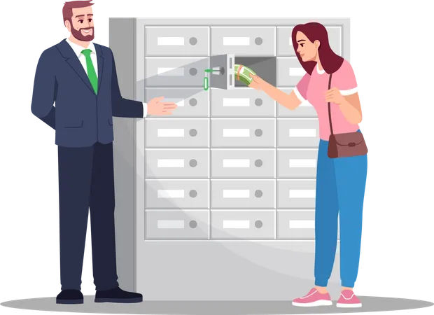 Woman with bank advisor in locker room  Illustration