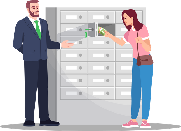 Woman with bank advisor in locker room  Illustration