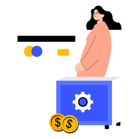 Woman with Bank Locker  Illustration