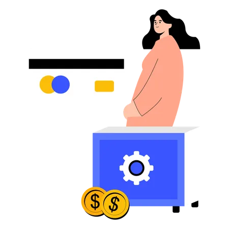 Woman with Bank Locker  Illustration