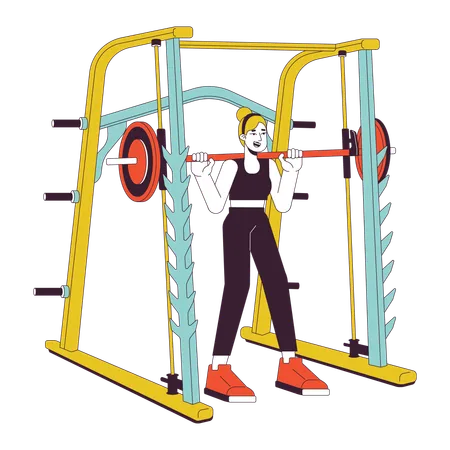 Woman With Barbell In Weight Power Rack Flat Line Color Vector Character Editable Outline Full Body Person On White Female Powerlifter Simple Cartoon Spot Illustration For Web Graphic Design Illustration
