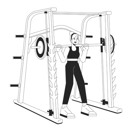 Woman with barbell in weight power rack  Illustration