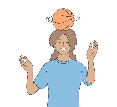 Woman with basketball on head  Illustration