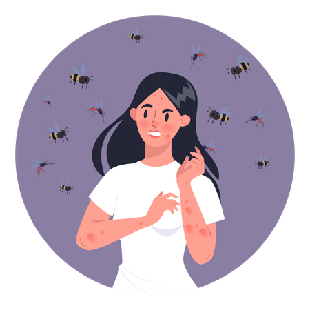 Woman with bee allergy  Illustration