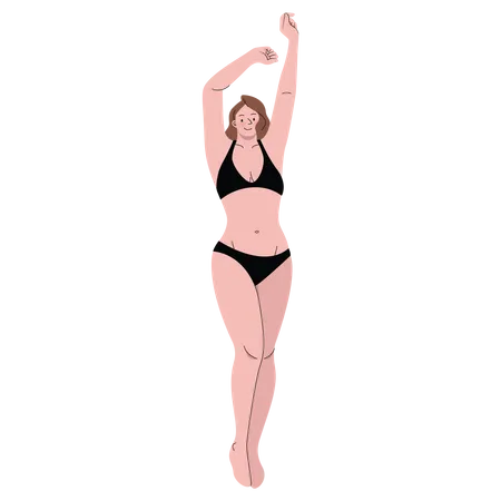 Woman With Bikini Stretching Vector Illustration In Flat Color Design Illustration