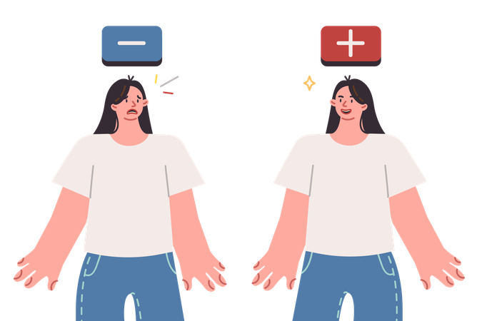 Woman with bipolar disorder experiences sudden mood swings caused by psychological trauma  Illustration