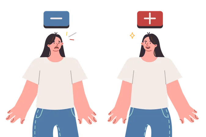 Woman with bipolar disorder experiences sudden mood swings caused by psychological trauma  Illustration