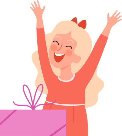 Woman With Birthday Gift  Illustration