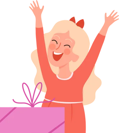 Woman With Birthday Gift  Illustration